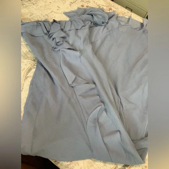 ASOS Dusty Blue Asymmetrical Ruffle Off-Shoulder Gown - Picture 8 of 9